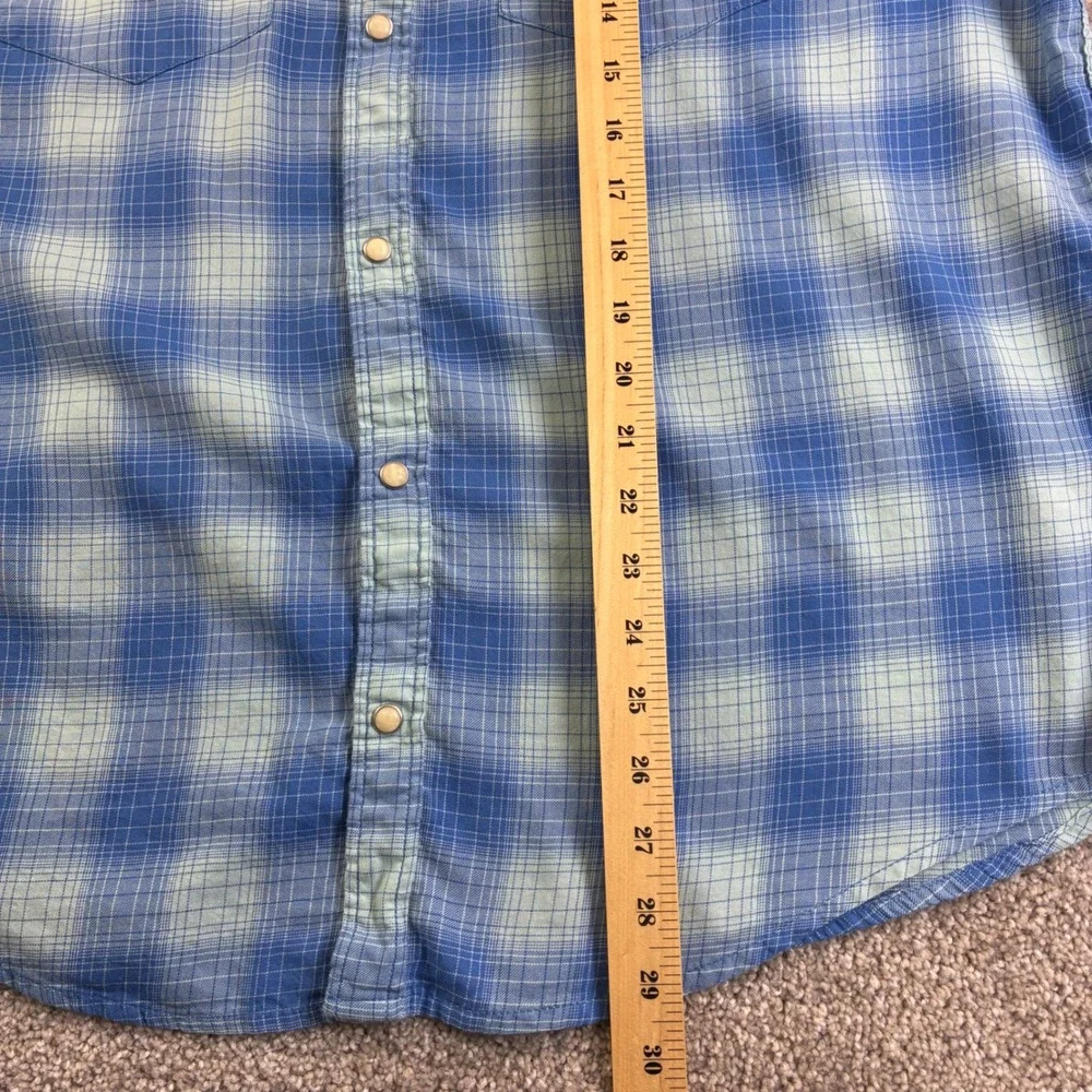 Lee Regular Fit Plaid Long‎ Sleeve Pearl Snap Front Shirt Mens XL Blue Vintage